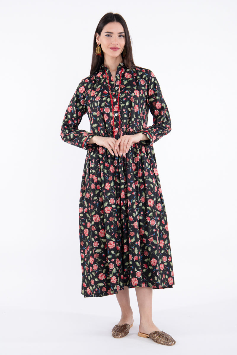 Najah Cotton Black Floral Dress