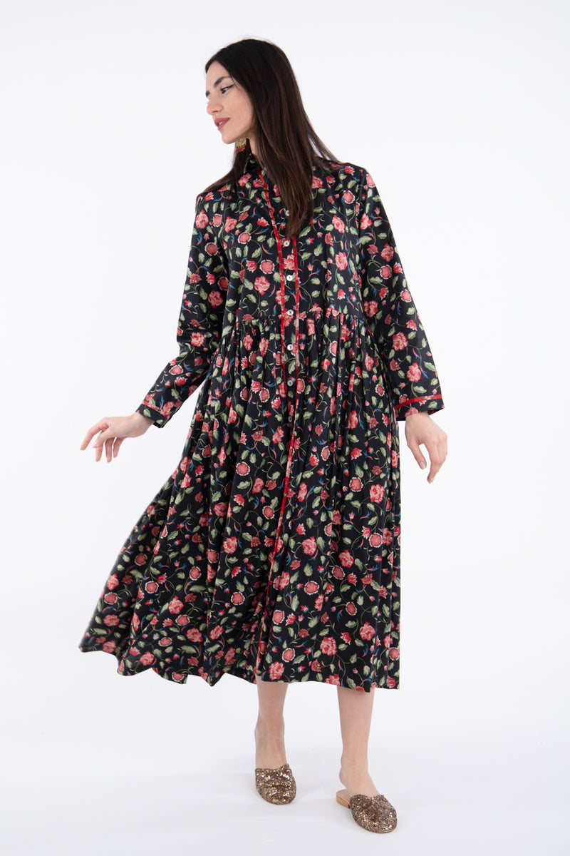 Najah Cotton Black Floral Dress