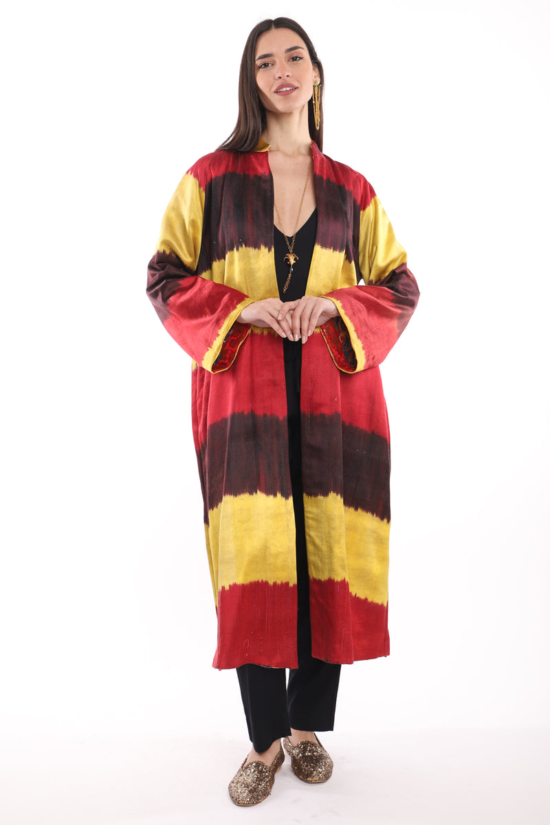 Mina Silk Ikat Red & Yellow Coat