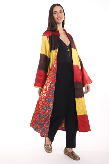 Mina Silk Ikat Red & Yellow Coat