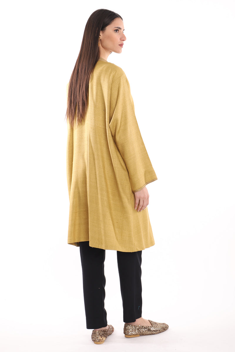 Silk Embroidered Mustard Abaya
