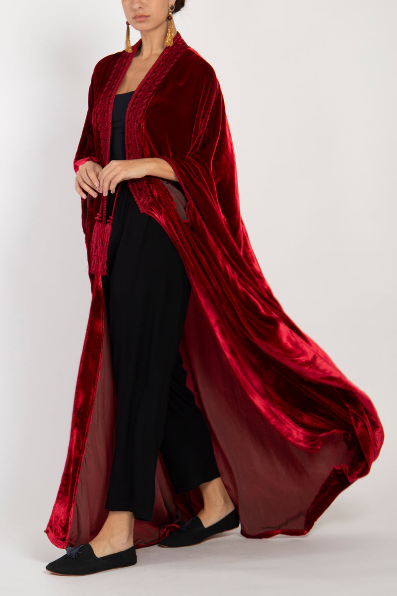 Classic Silk Velvet Red Abaya