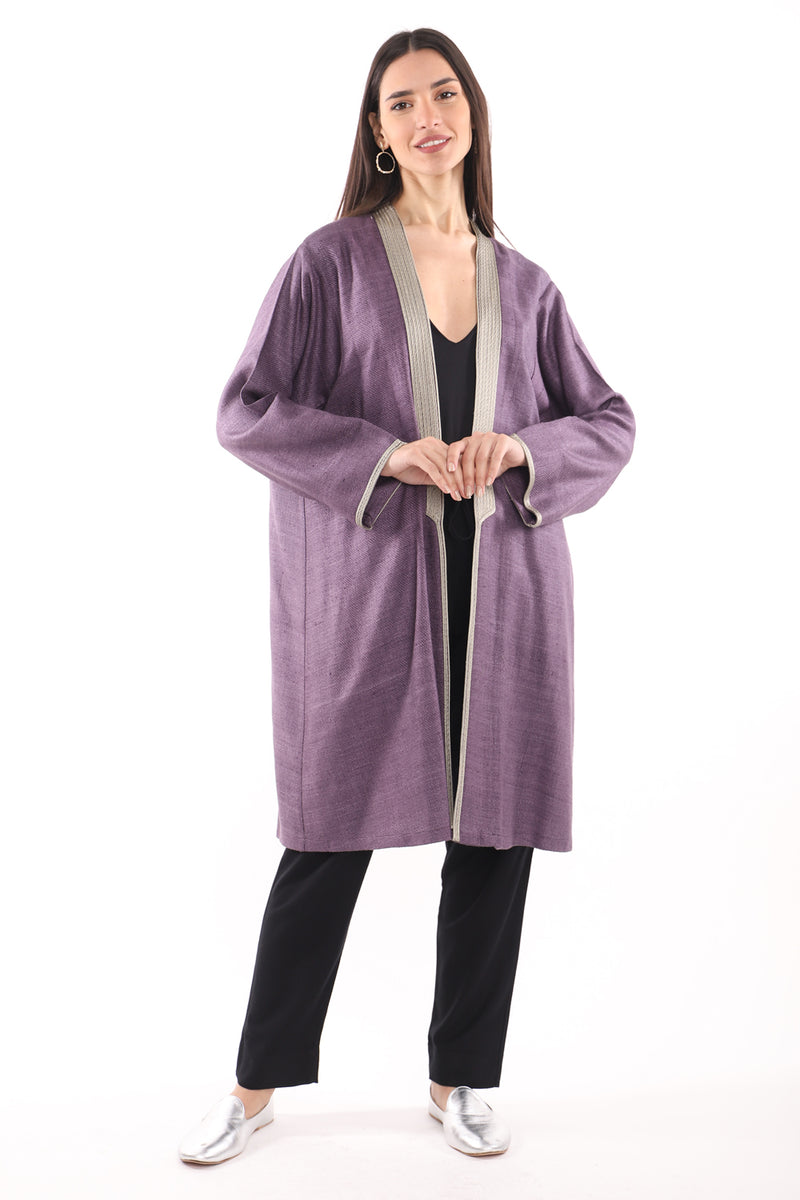 Abaya Silk Embroidered Purple Vest