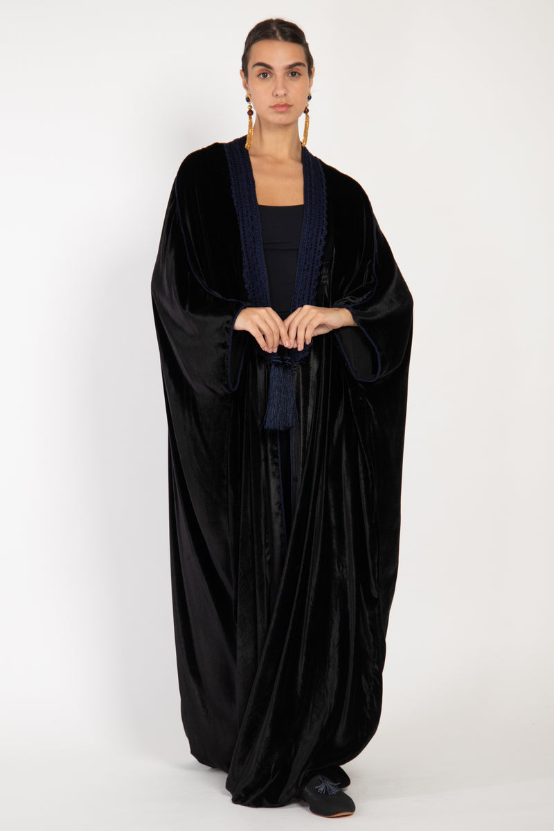 Classic Silk Velvet Ink Black Abaya