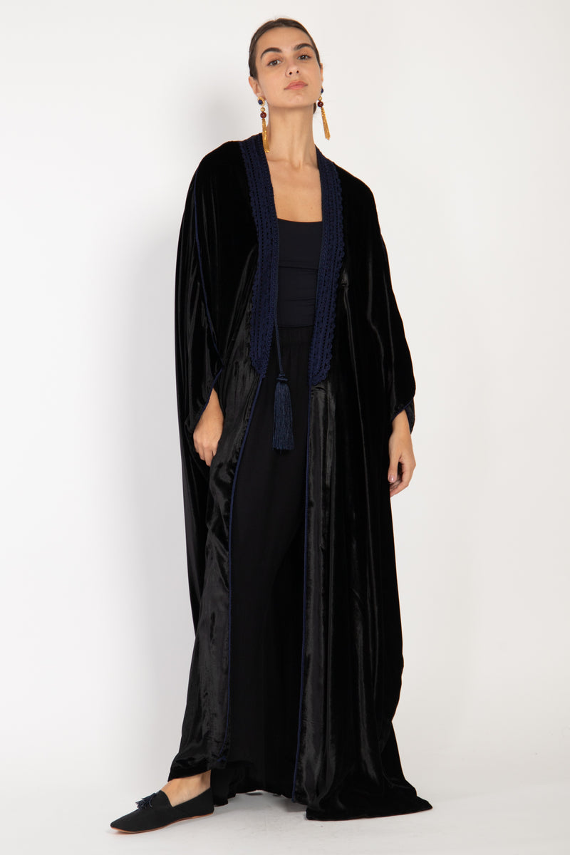 Classic Silk Velvet Ink Black Abaya