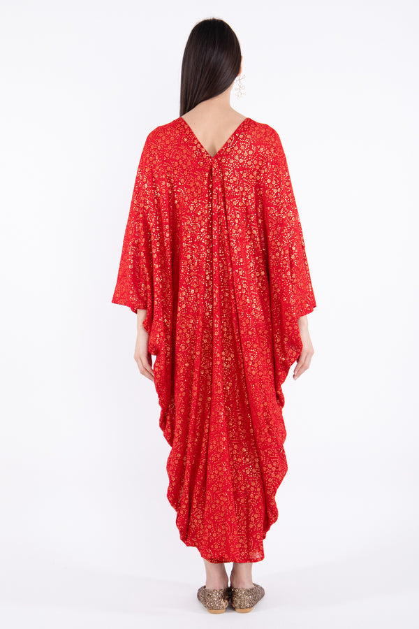 Cartage Georgette Red & Gold Embroidered Dress
