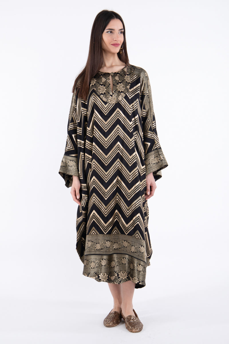Asmahan Silk Black With Gold Dress
