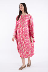 Asmahan Silk Pink & Gold Flowers Dress
