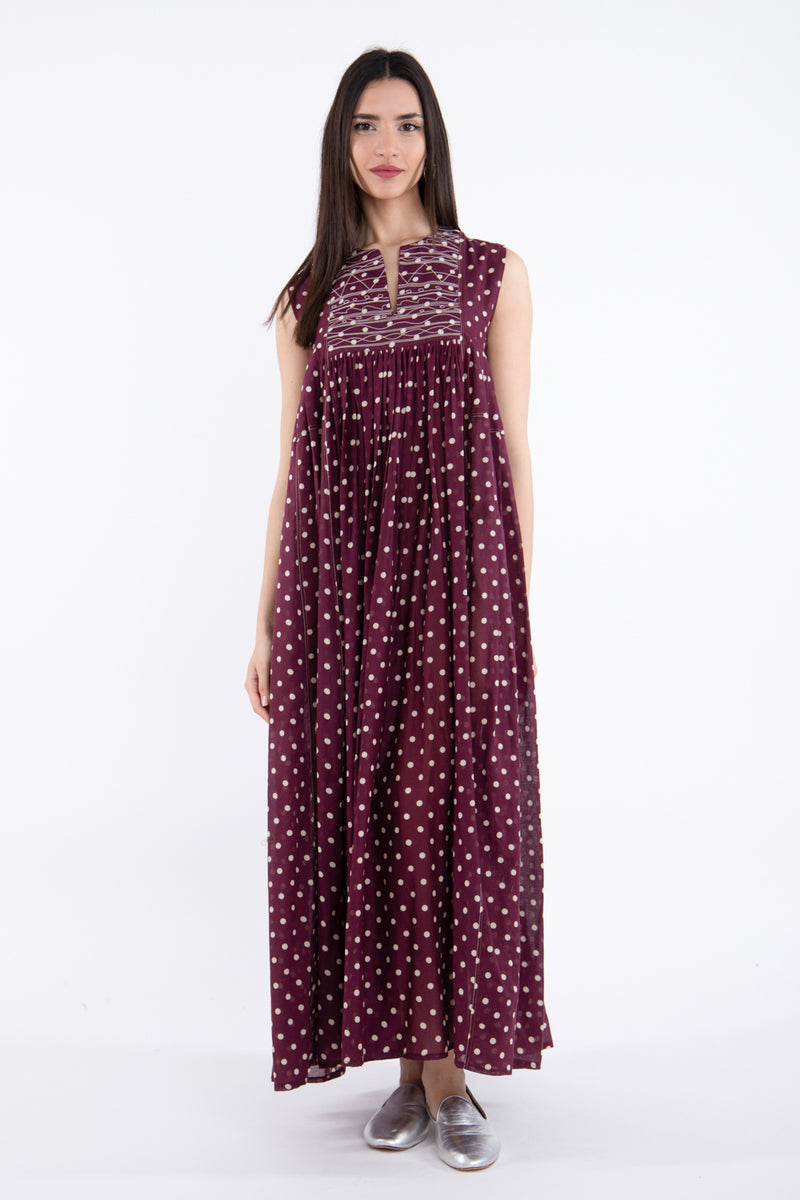 Farida Silk Burgundy Sleeveless Dress