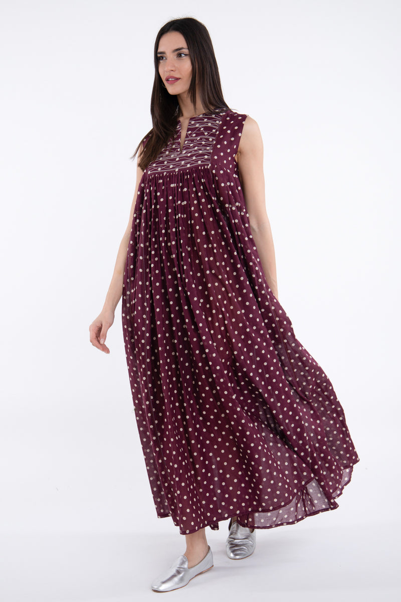 Farida Silk Burgundy Sleeveless Dress