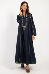 Amani Cotton Embroidered Navy Dress