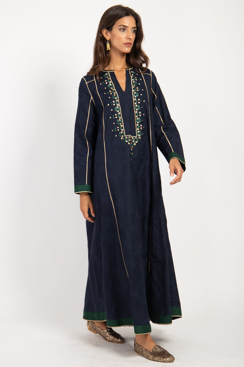 Amani Cotton Embroidered Navy Dress