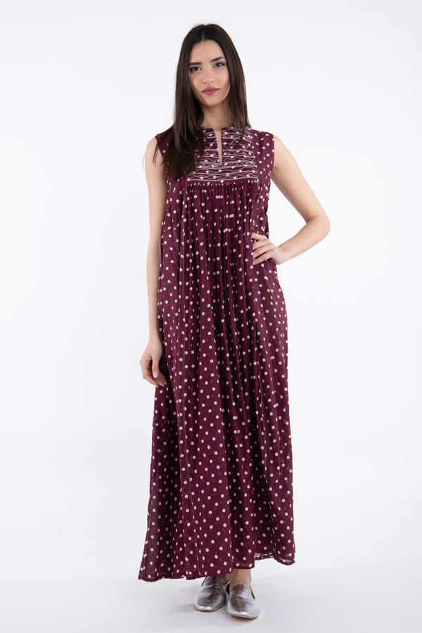 Farida Silk Burgundy Sleeveless Dress