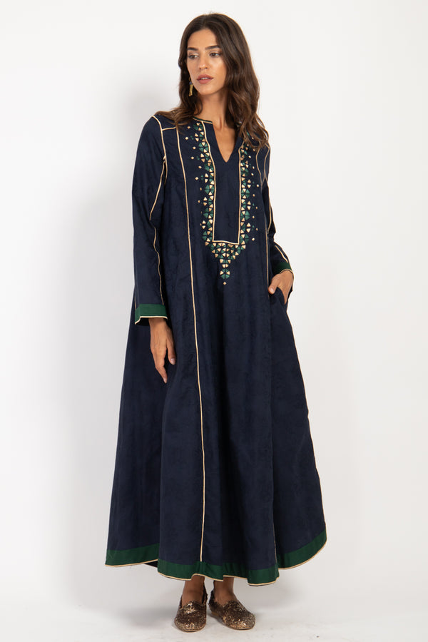 Amani Cotton Embroidered Navy Dress