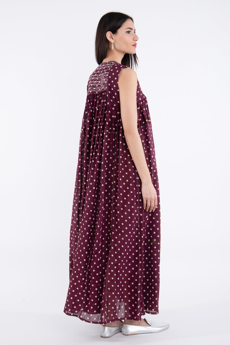 Farida Silk Burgundy Sleeveless Dress