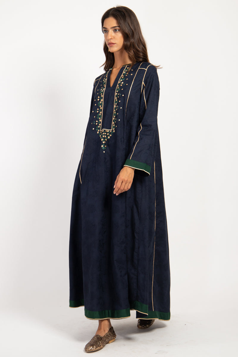 Amani Cotton Embroidered Navy Dress