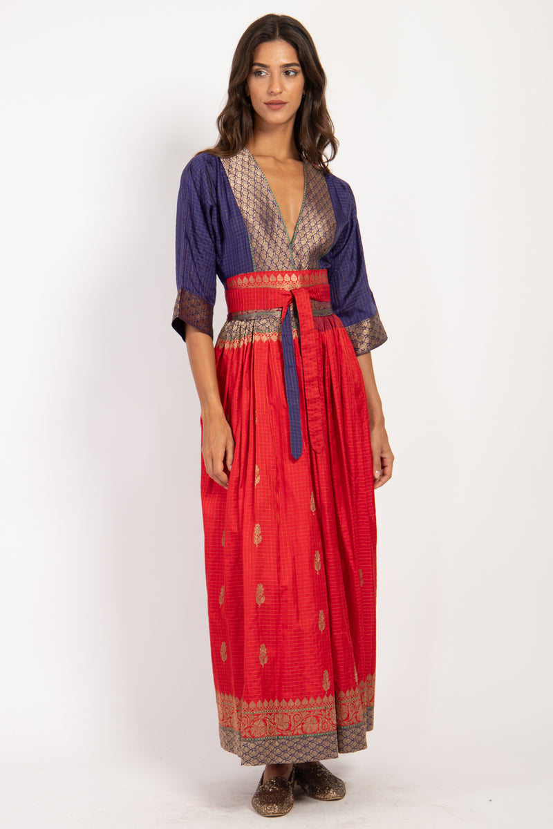 One-Of-A-Kind Sharifa Silk Red & Purple Dress