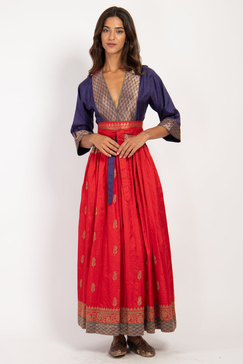 One-Of-A-Kind Sharifa Silk Red & Purple Dress