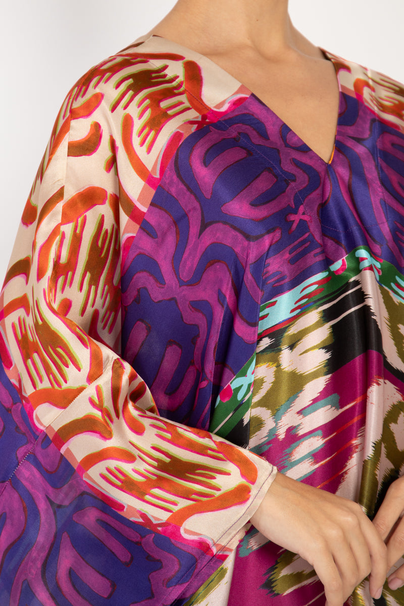 Cartage Silk Muticolor Ikat Kaftan