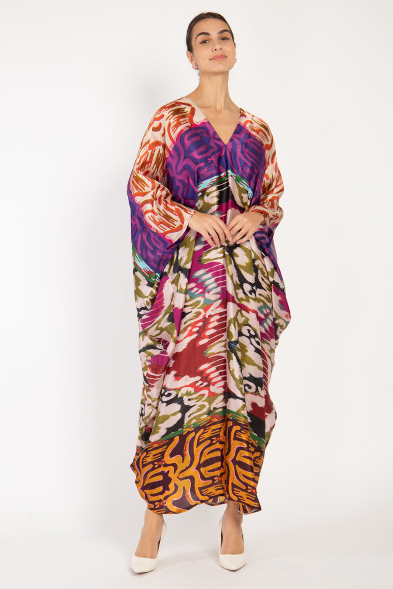 Cartage Silk Muticolor Ikat Kaftan