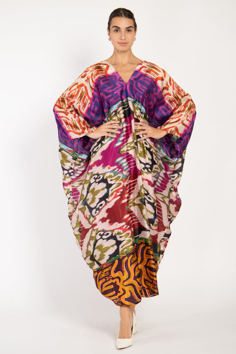 Cartage Silk Muticolor Ikat Kaftan