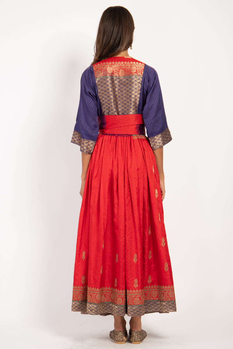 One-Of-A-Kind Sharifa Silk Red & Purple Dress