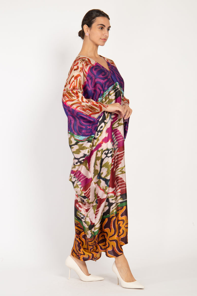 Cartage Silk Muticolor Ikat Kaftan