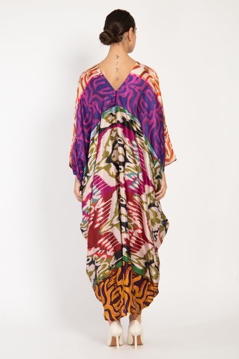 Cartage Silk Muticolor Ikat Kaftan