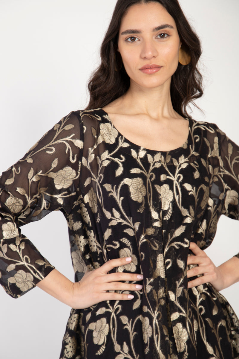 One-Of-A-Kind Souraya Silk Black & Gold Dress