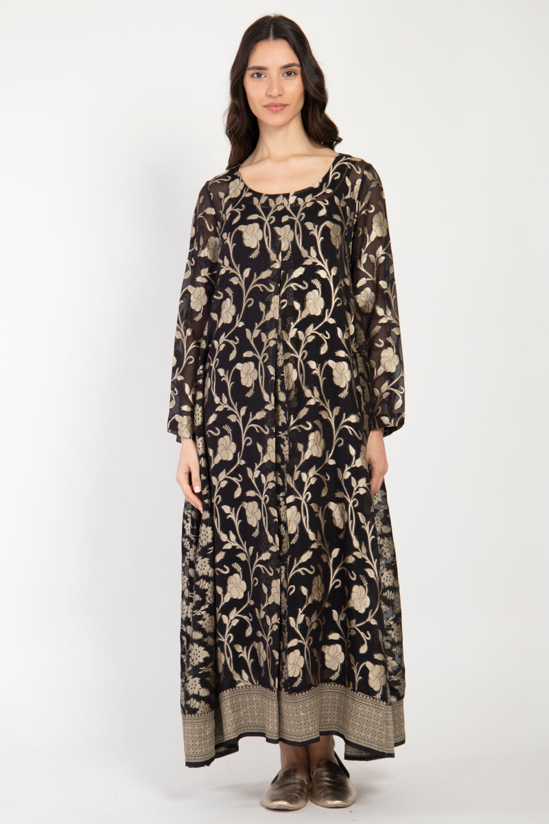 One-Of-A-Kind Souraya Silk Black & Gold Dress
