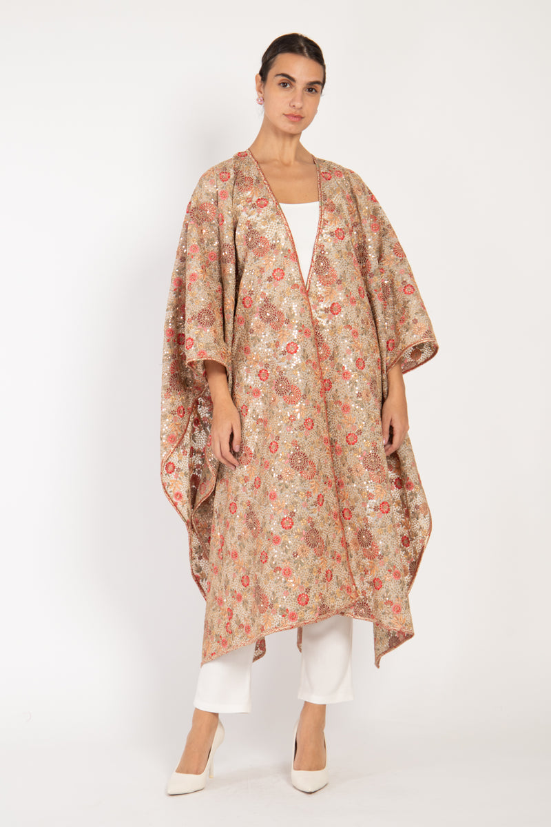 Amira Silk Georgette Embroidered Poncho