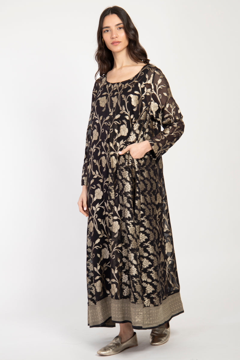 One-Of-A-Kind Souraya Silk Black & Gold Dress