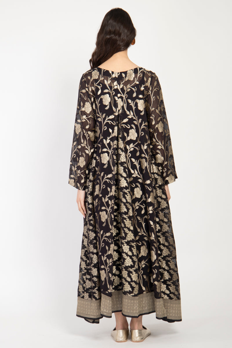 One-Of-A-Kind Souraya Silk Black & Gold Dress