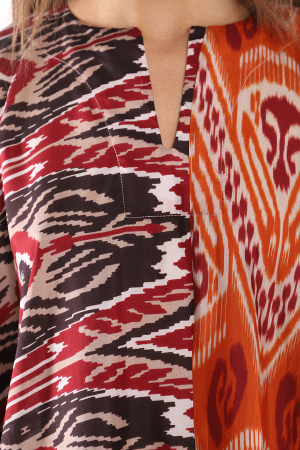 Tamouz Silk Printed Red & Orange Kaftan