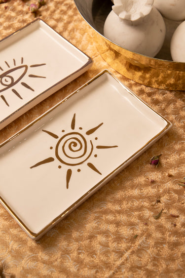 Ceramic Rectangle Plate – Sun Motif