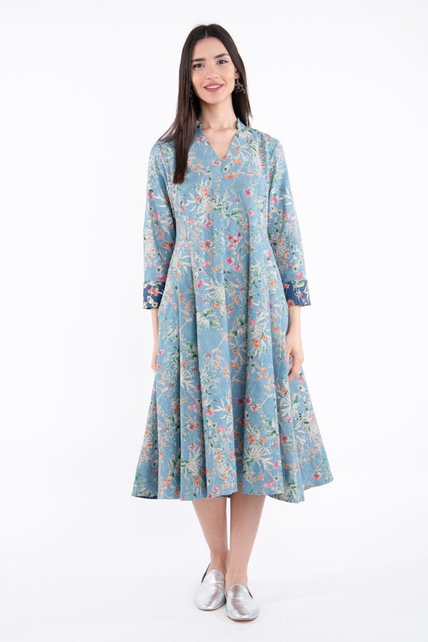 Nusayba Linen & Cotton Light Blue Dress