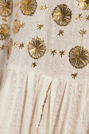 Chams Silk Tareq Embroidered Ivory Dress