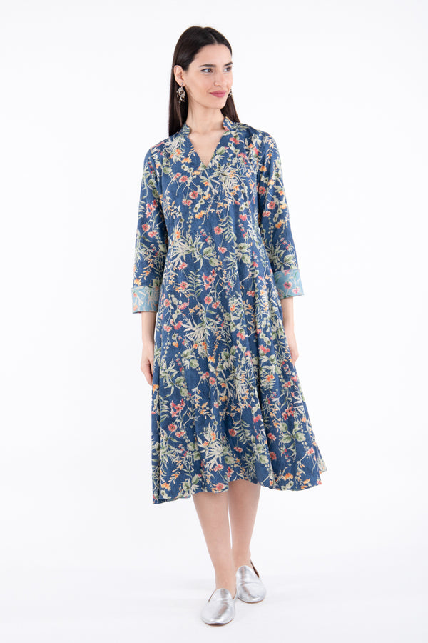 Nusayba Linen & Cotton Navy Dress