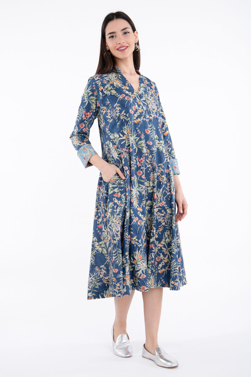 Nusayba Linen & Cotton Navy Dress