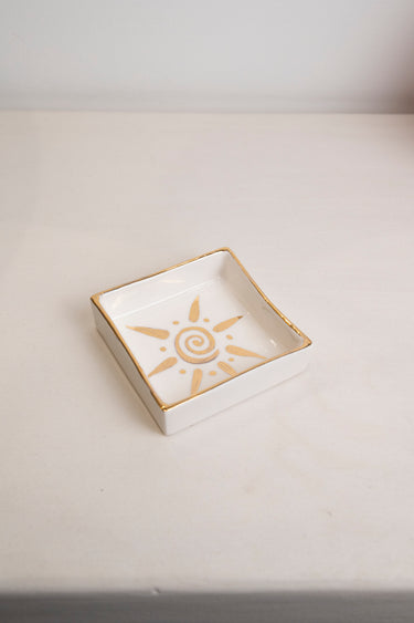 Ceramic Square Plate – Sun Motif