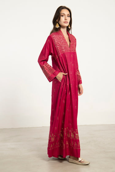 Yasmine Silk Tareq Embroidered Fuchsia Dress
