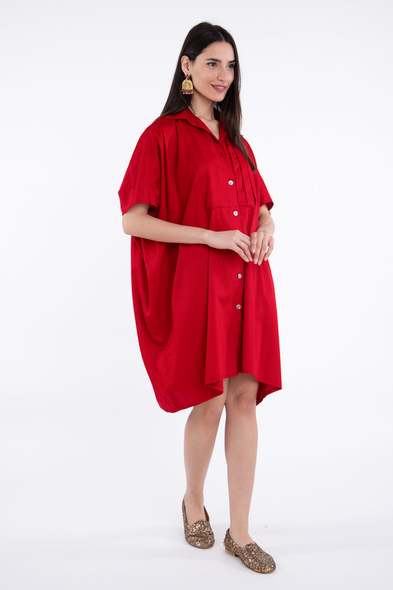 Mada Cotton Glaze Red Shirt Dress