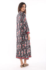Nagham Linen Ikat Red & Black Dress