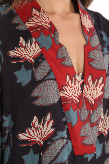 Daria Cotton Red And Black Printed Dress