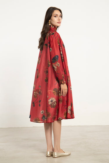 Marwa Cotton Silk Red Dress