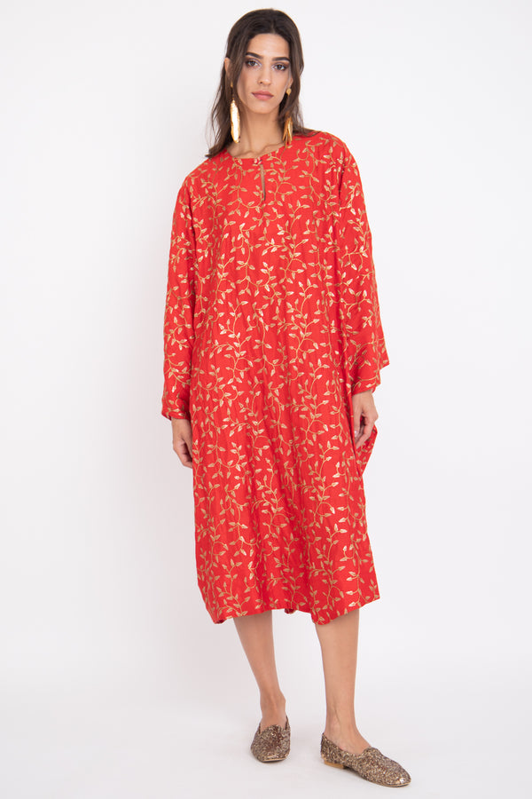 Asmahan Silk Embroidered Red Dress