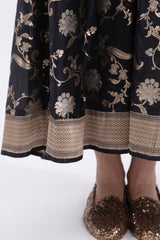 One-Of-A-Kind Rania Silk Black With Gold Flowers Dress