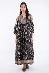 Rania Silk Black With Gold Flowers Dress