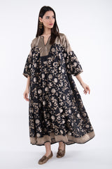 Rania Silk Black With Gold Flowers Dress