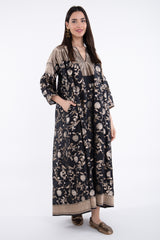 One-Of-A-Kind Rania Silk Black With Gold Flowers Dress